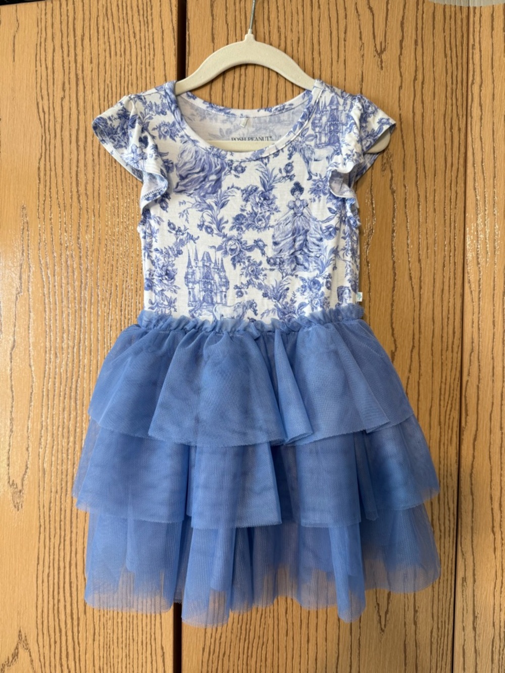 Posh Peanut Blue Toile & Blue Tulle Ruffle Dress
